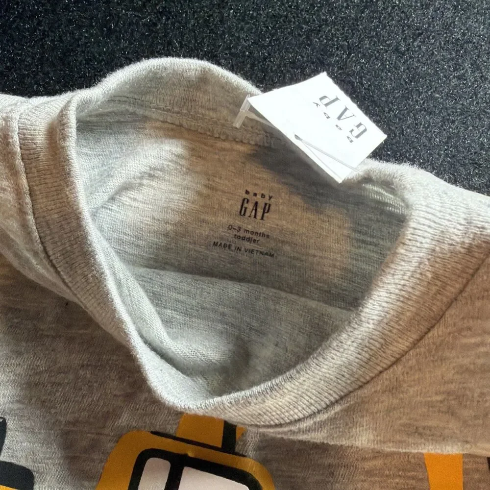 NWT Baby Gap Excavator Shirt Long Sleeve Grey  Boys Size 0-3 Months —182